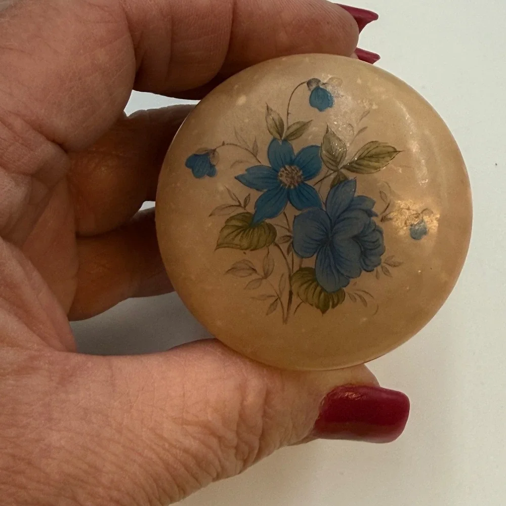 Vintage Lefton Italian Alabaster Trinket Box Lot of 2 Floral Hinged Stone Italy